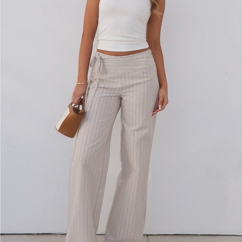 White Fox Boutique Cream Striped Wide-Leg Pants